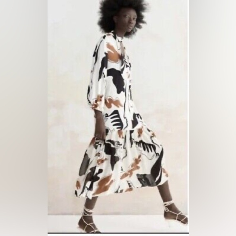 ZARA Fun Safari Print MIDI Dress NWOT $119. Size XS/S